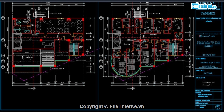 bản vẽ khách sạn,file cad khách sạn,kiến trúc khách sạn,bản vẽ khách sạn 3 tầng